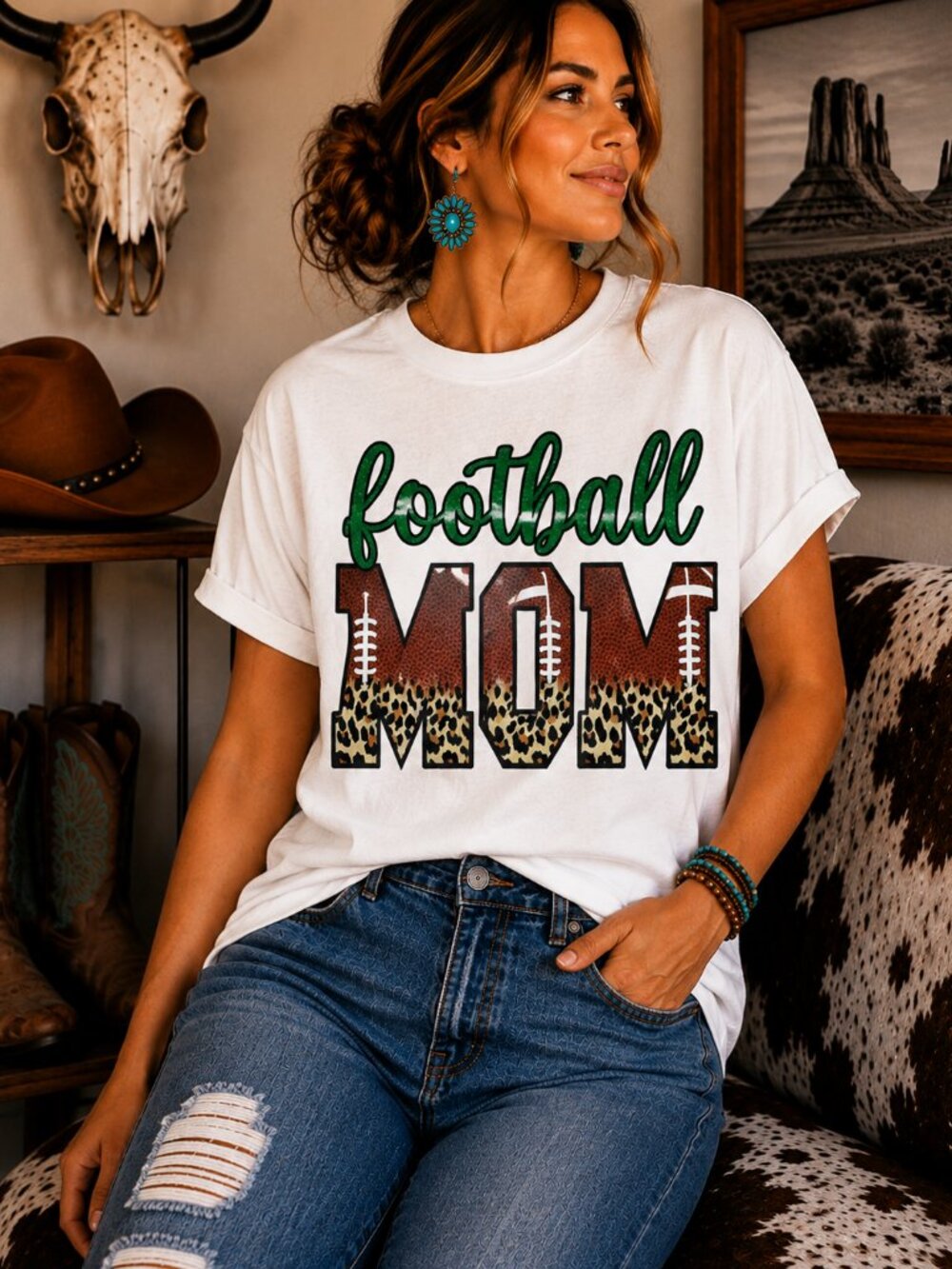 Football Mom Graphic T Shirt Trendy Boutique Style Tee Women Gifts White